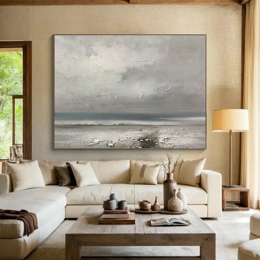 Serene Minimalism: An Analysis of the Textured Grey Seaside Art