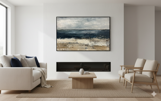 Appreciating the Serenity: An In-Depth Exploration of "Blue, Gray, Beige with Textured Abstract Painting HB1392"