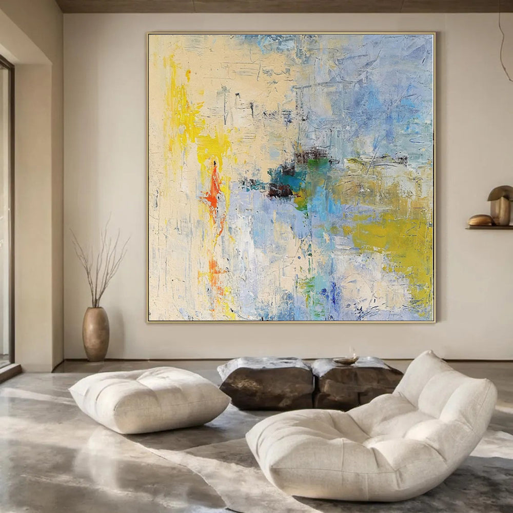 Immense Abstract Canvas for Breakfast Nook Benches - Hand-Painted Resin on Canvas