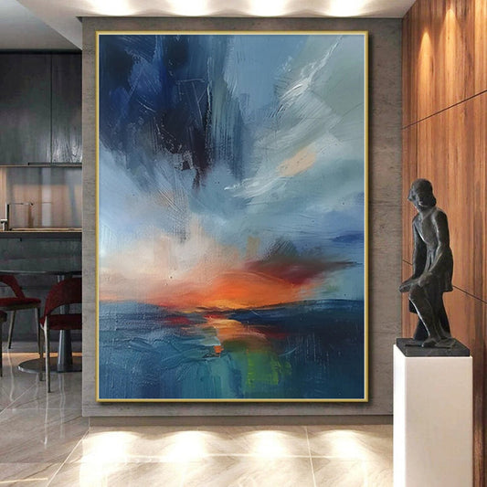 Immense Abstract Wave Painting - Hand-Painted Resin for Surf Resort Lounges