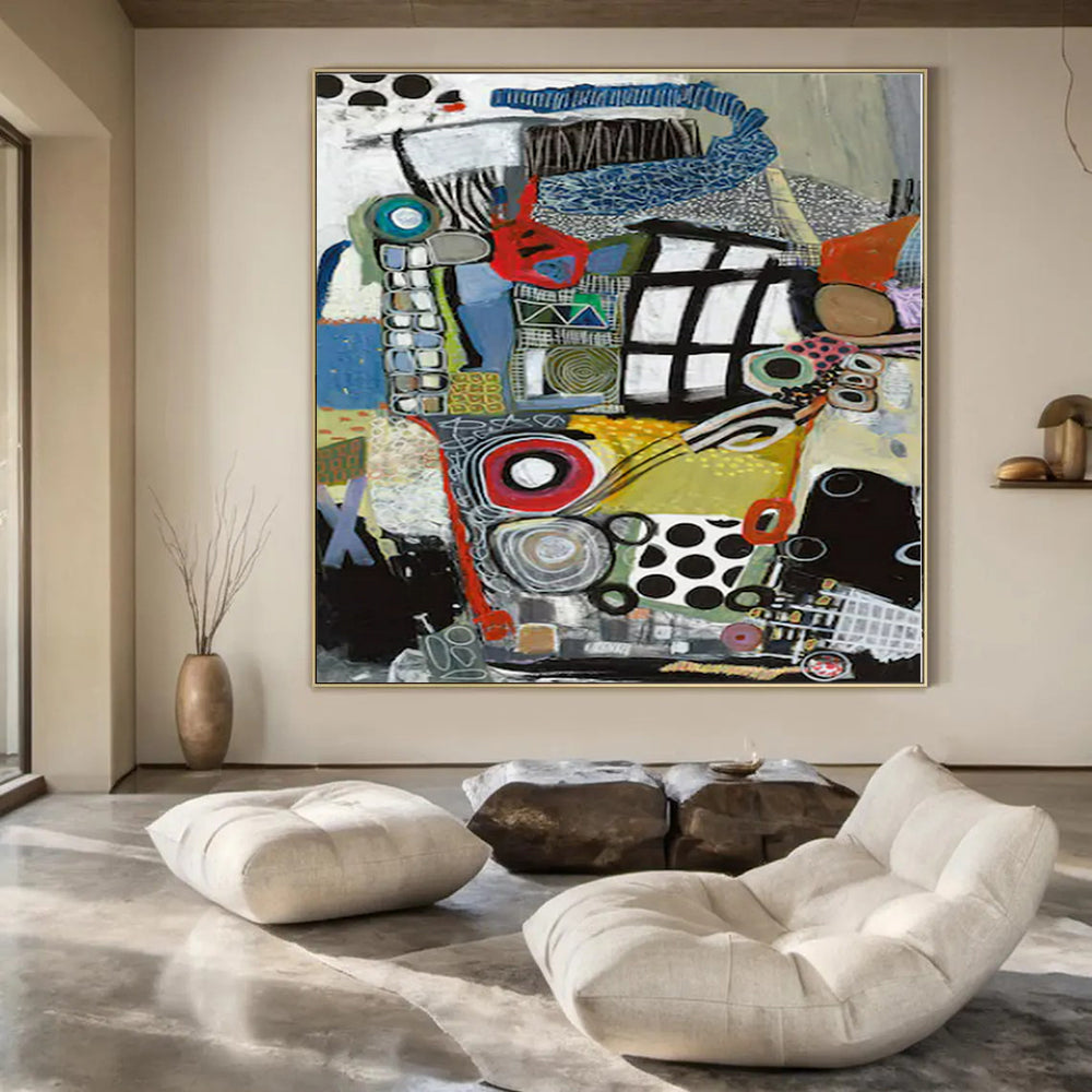 Large-Scale Hand-Painted Contemporary Abstract Mural for Family Home Kitchens