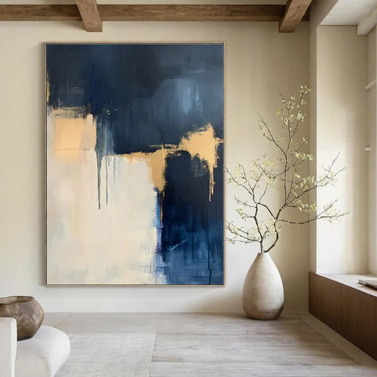 Custom Hand-Painted Abstract Wall Art for Office Virtual Meeting Rooms