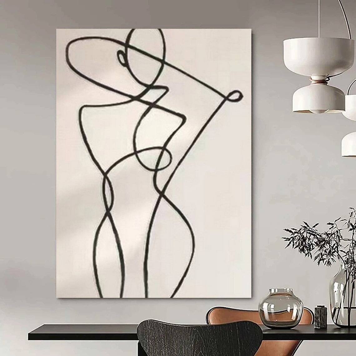Grand Hand-Painted Abstract Canvas for Living Room Two-Story Walls