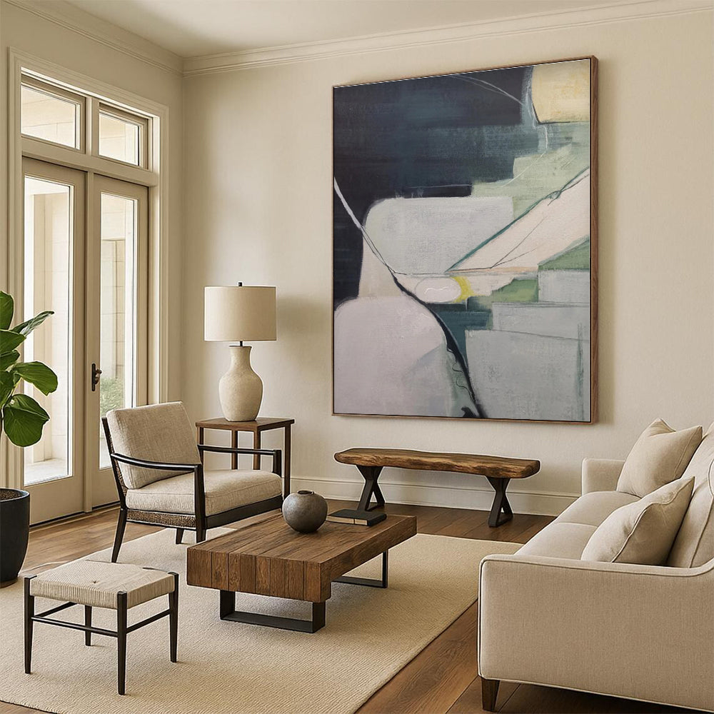 Gigantic Abstract Landscape Hand-Painted Painting for Home Library Knowledge Wall
