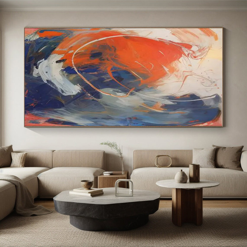 Modern Gigantic Abstract Painting for Loft-Style Master Bedroom Feature Wall