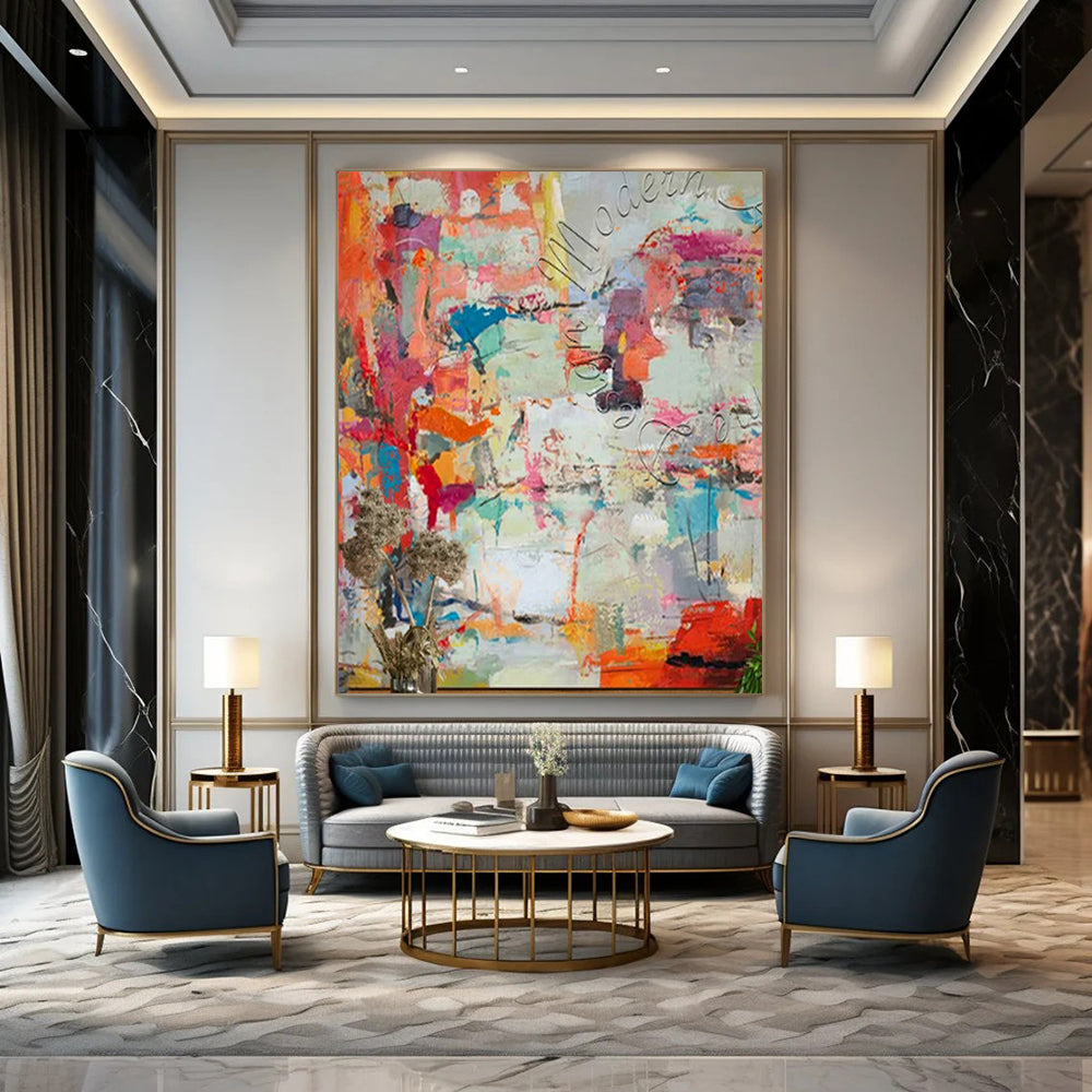 Gigantic Hand-Painted Modern Abstract Canvas for Corporate Office Reception Areas