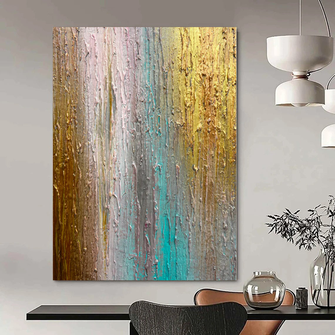 Oversized Hand-Painted Modern Abstract Painting for Bedroom Dressing Areas