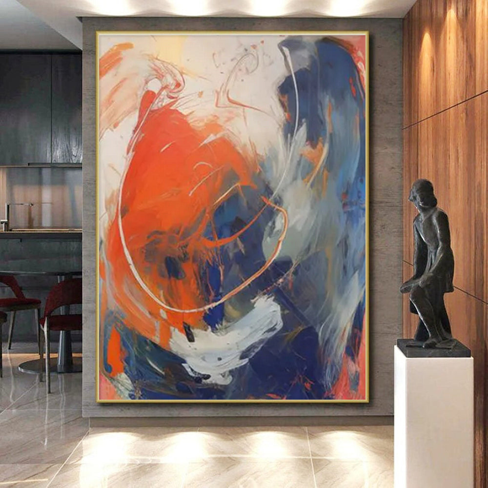 Modern Gigantic Abstract Painting for Loft-Style Master Bedroom Feature Wall