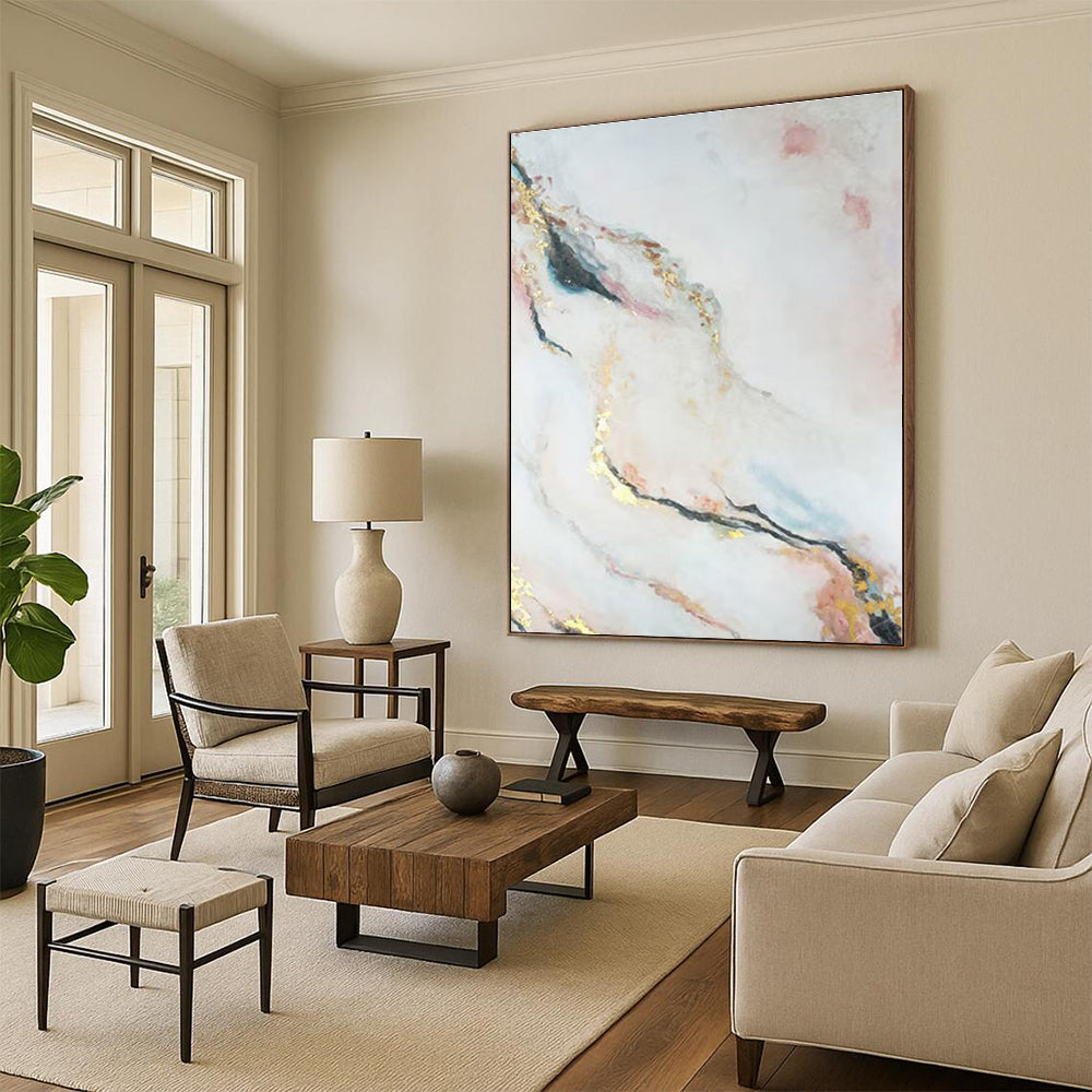 Gigantic Hand-Painted Abstract Painting for Hallway Stairwell Wall