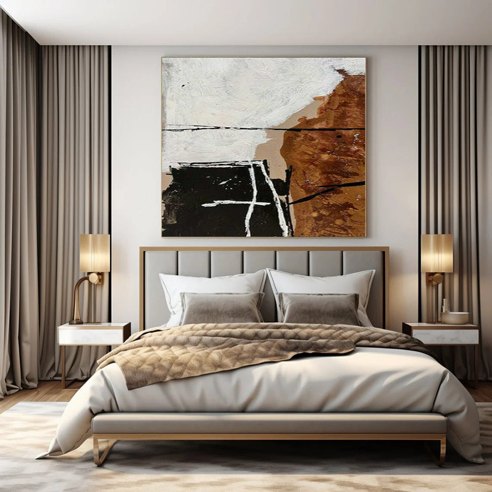 Colossal Hand-Painted Contemporary Abstract Canvas for Living Room Foyer Adjacent Walls