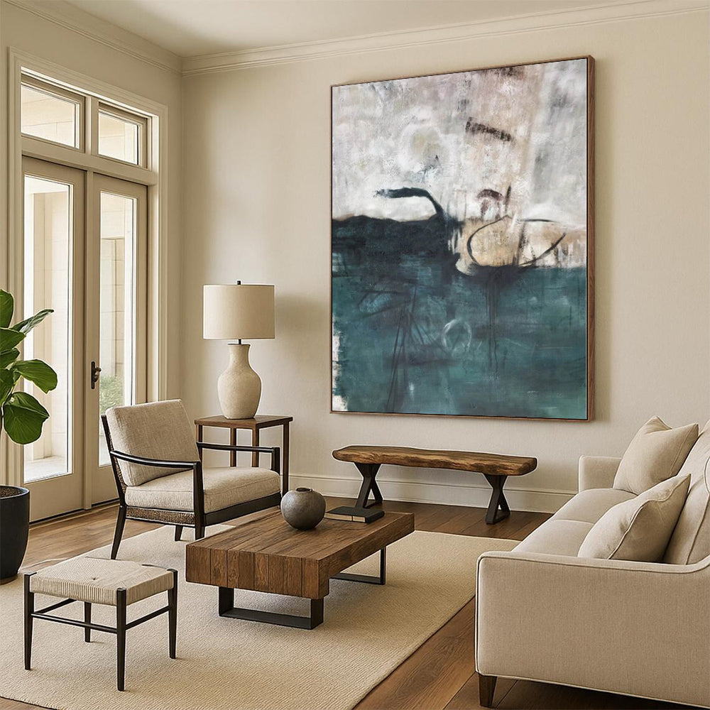 Giant Hand-Painted Abstract Art for Basement Recreation and Gaming Zones
