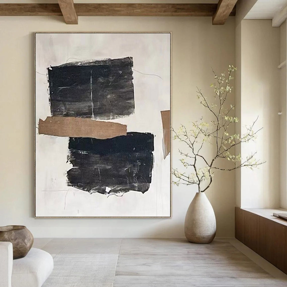 Cozy Hand-Painted Abstract Mural for Living Room Dining Nooks