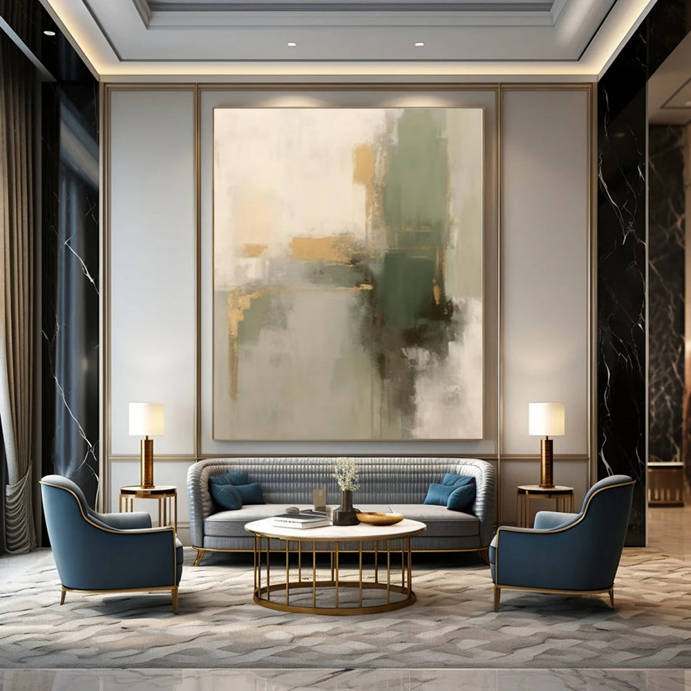 Huge Hand-Painted Contemporary Abstract Canvas for Office Shipping and Receiving Areas