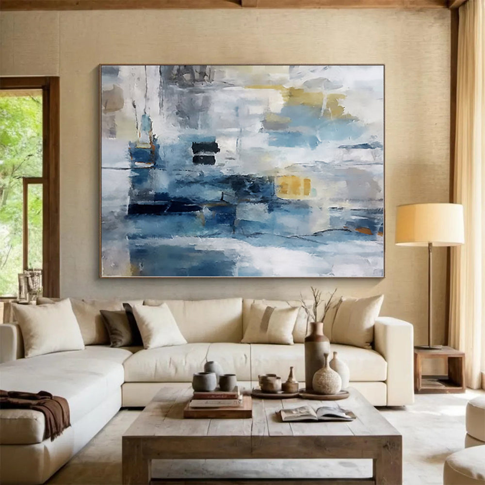 Staggering Hand-Painted Abstract Art for Basement Home Theater Feature Wall