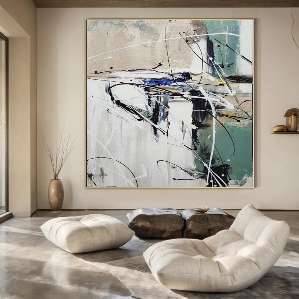 Monumental Abstract Painting for Powder Room Interiors - Custom Resin on Linen