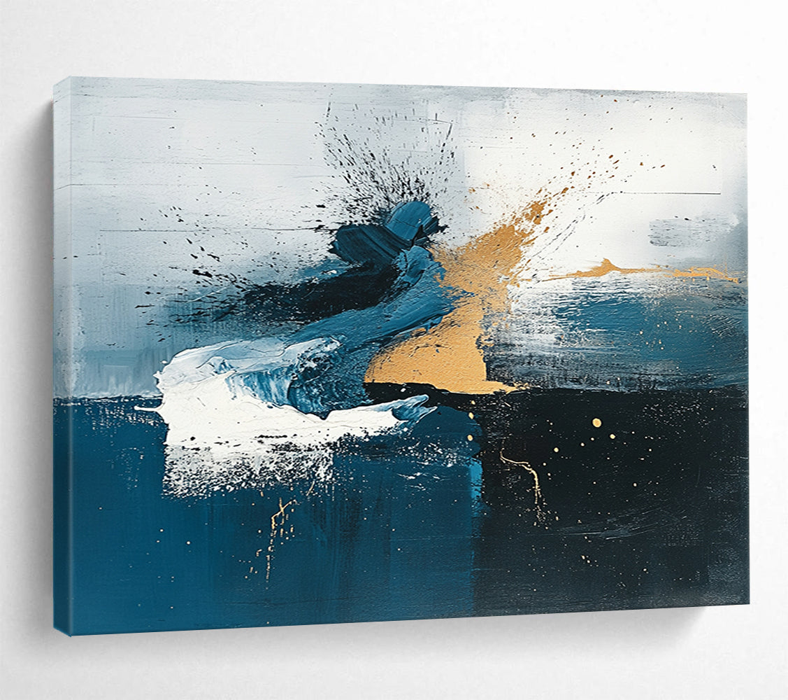 “Blue - Gray - Gold Abstract Dynamics” - Blue, Gray, Gold, Abstract dynamic patterns - Acrylic Painting HB1793
