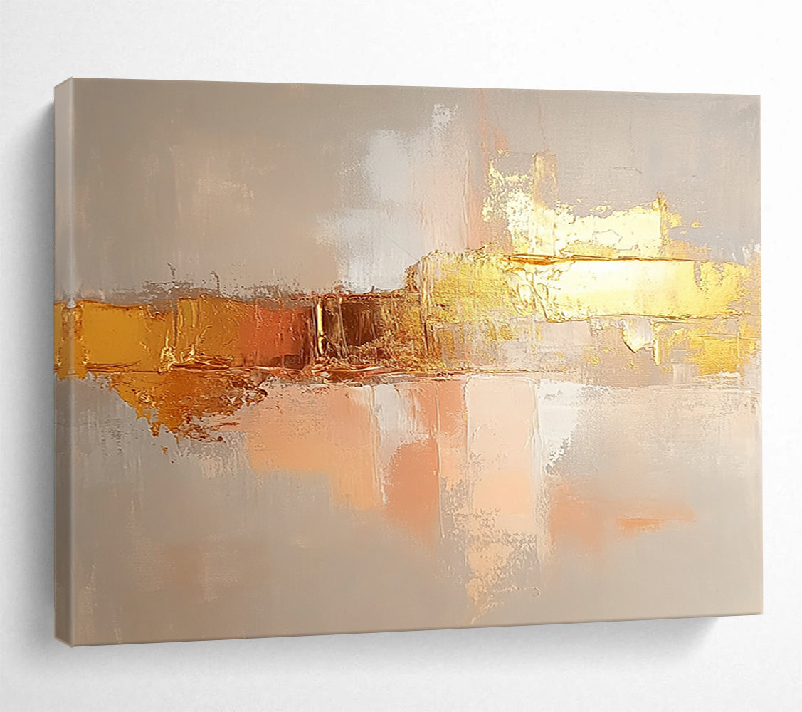 “Blush Gold Abstract” - Blush, gold, gray; Soft abstract with gold accents; Oil Painting On Canvas HB1213