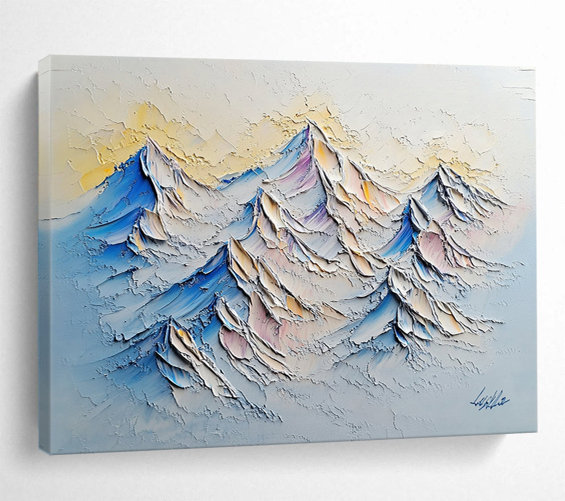 “Textured Mountain Peaks” - Blue, Purple, White, Yellow - Impasto Mountain Landscape - Acrylic Painting HB1316