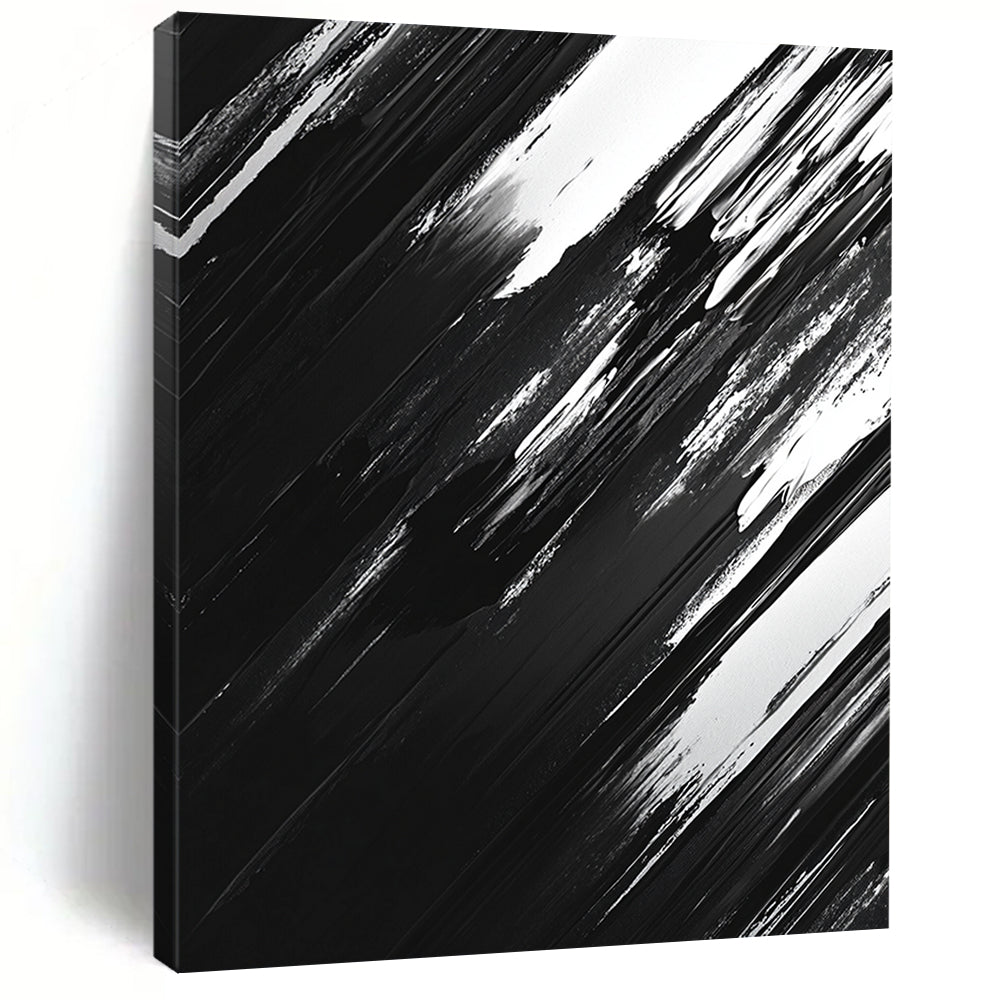 Black, White and Gray Dynamic Strokes "Shadow Motion" Painting On Canvas HB313