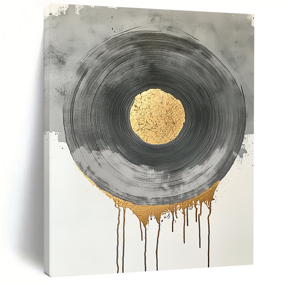 Black, Gray, Gold and Silver Geometric Circles "Harmonious Circles" Painting On Canvas HB384