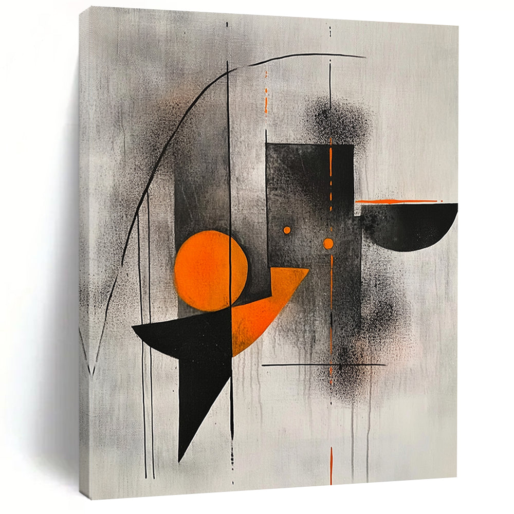 Black, Gray, Orange and White Geometric Abstraction "Harmonious Tension" Painting On Canvas HB327