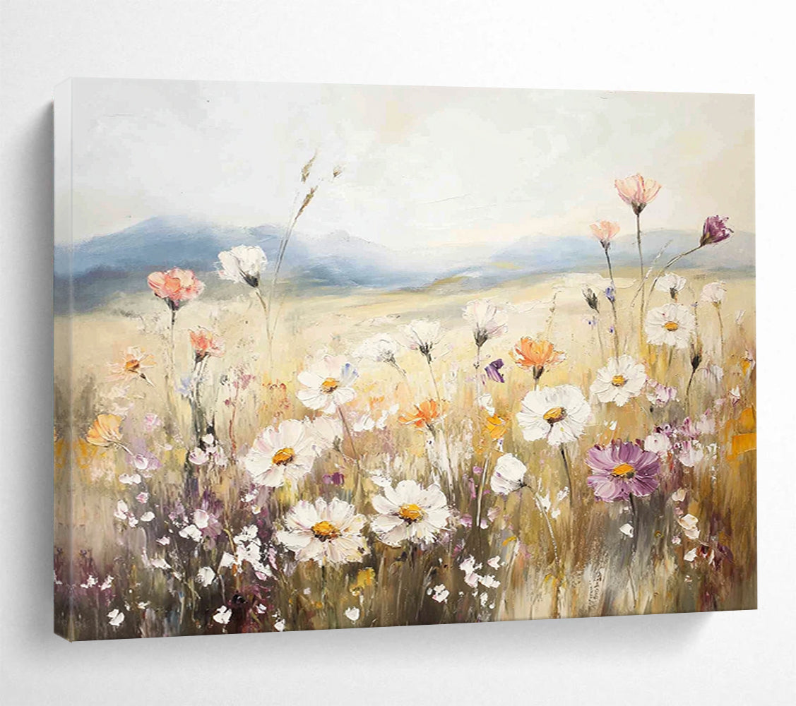 “Pastel Wildflower Field” - Soft - hued wildflowers in a meadow, Impressionist Landscape Painting On Canvas HB0546