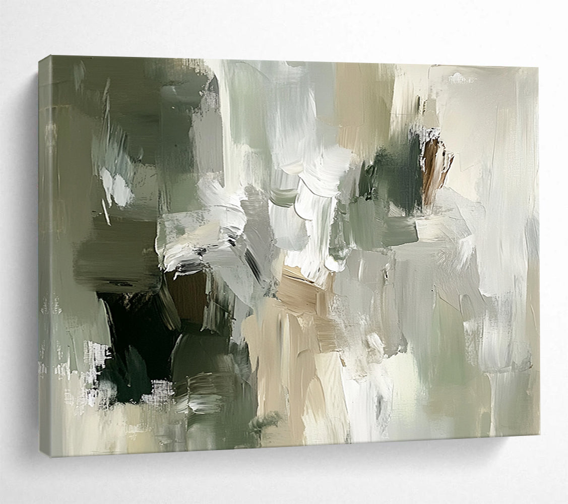“Muted Tones Abstraction” - Green, Gray, Beige, Textured Layers - Abstract Oil Painting HB1535