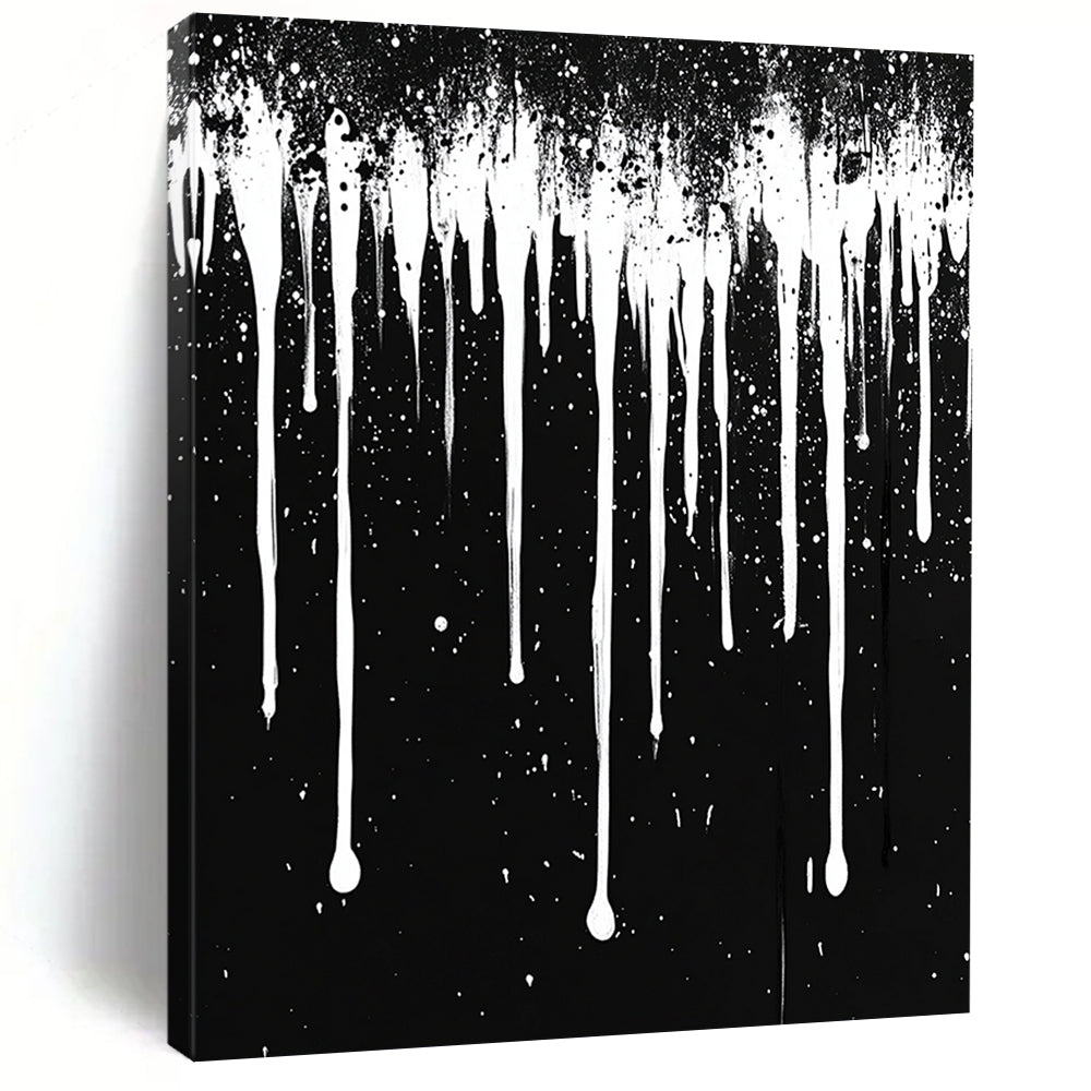 White Dripping Paint on Black "Celestial Drip" Painting On Canvas HB306