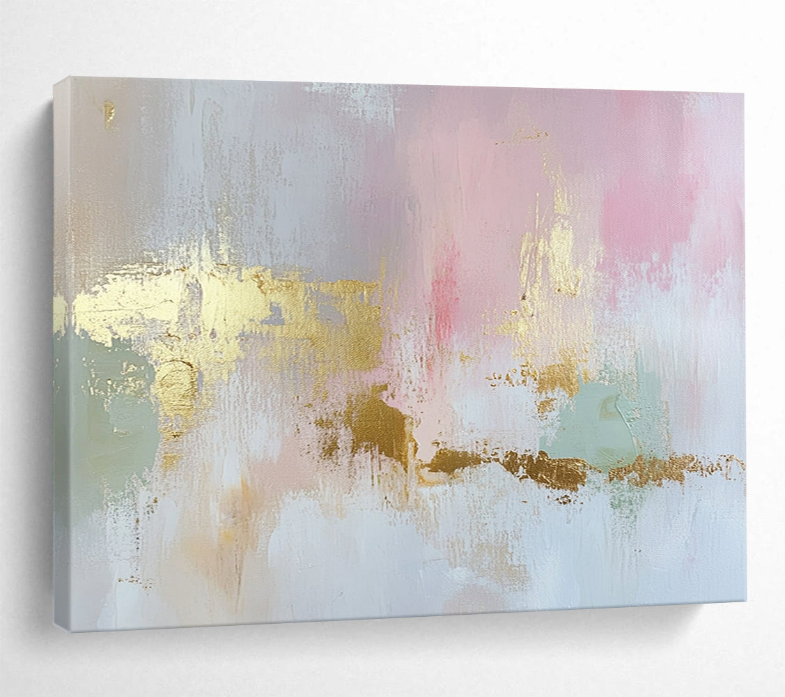 “Blush and Gold Elegance” - Pink, Gold, Gray, Green, Soft Textures - Abstract Minimalist - Inspired Acrylic Painting HB1554