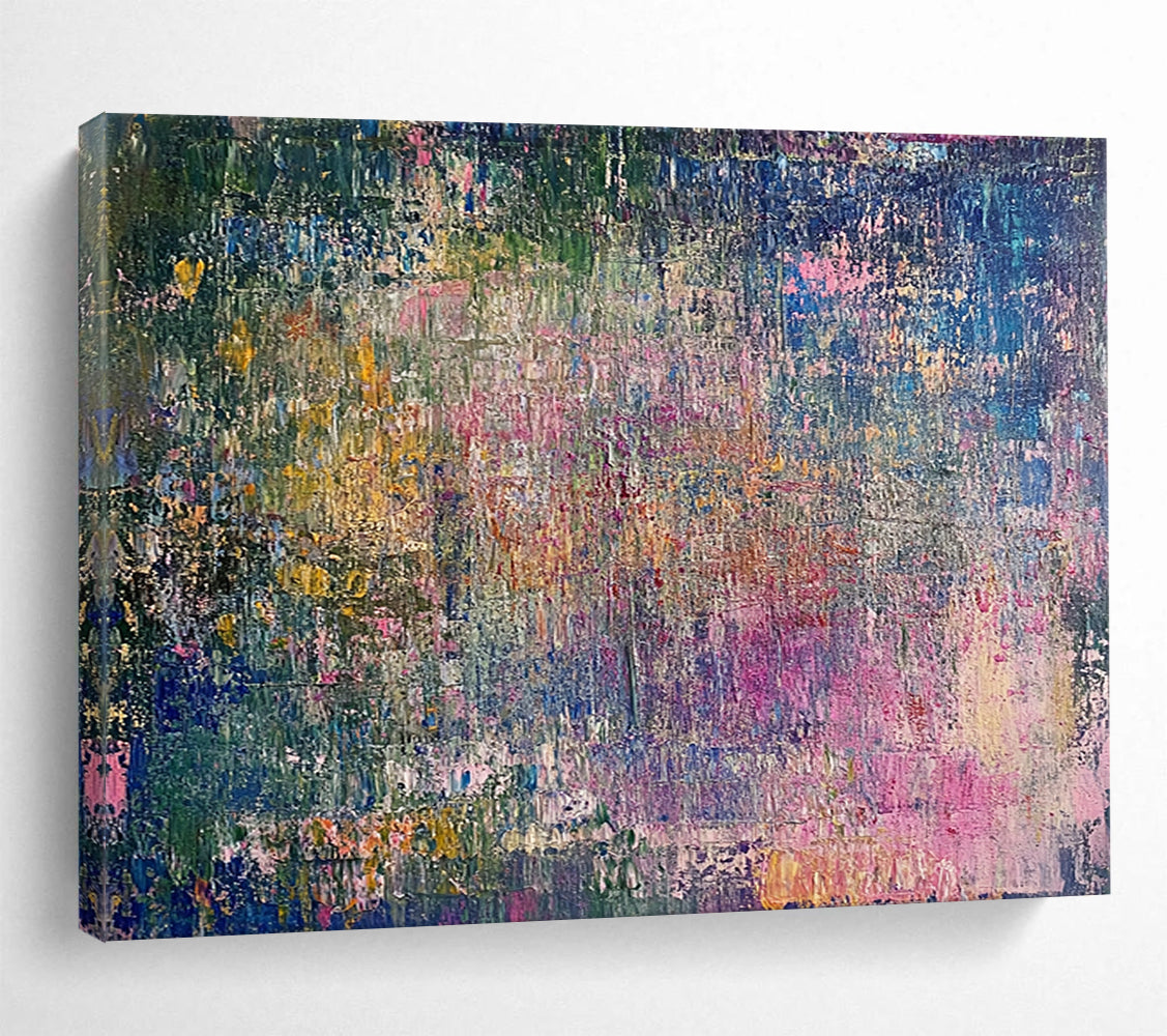 “Textured Color Mosaic” - Rich greens, pinks, blues, Textural Abstract Painting On Canvas HB0574