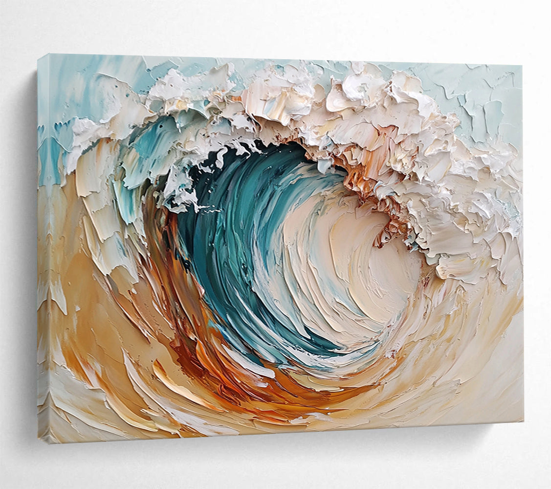 “Textured Ocean Wave” - Blue, White, Brown, Abstract Surf - Impasto Oil Painting HB1501