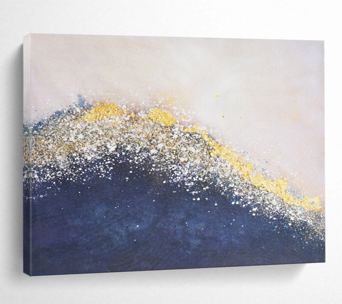 Gold & Blue Abstract Wave - Elegant Living Room or Bedroom Art DLZ268