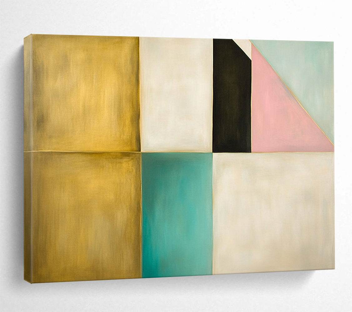 “Color - Blocked Harmony” - Gold, Teal, Pink, Geometric Blocks - Minimalist Acrylic Painting HB1528