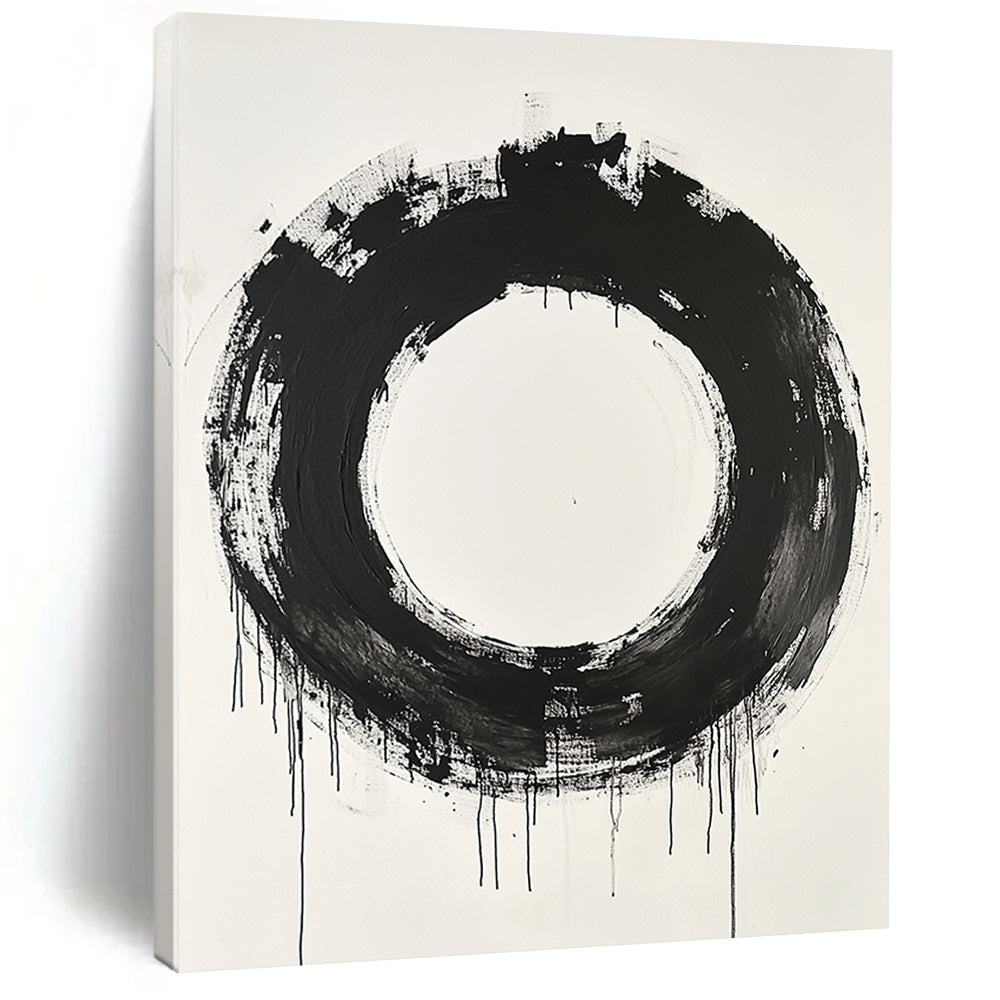 Black Circular Brushstroke with Varied Texture - “Enso of Layers” Painting On Canvas HB249