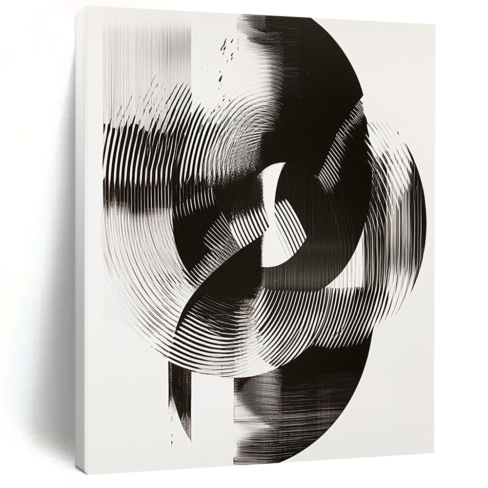 Black & White Intertwined Rings - “Infinite Mobius Dance” Painting On Canvas HB187