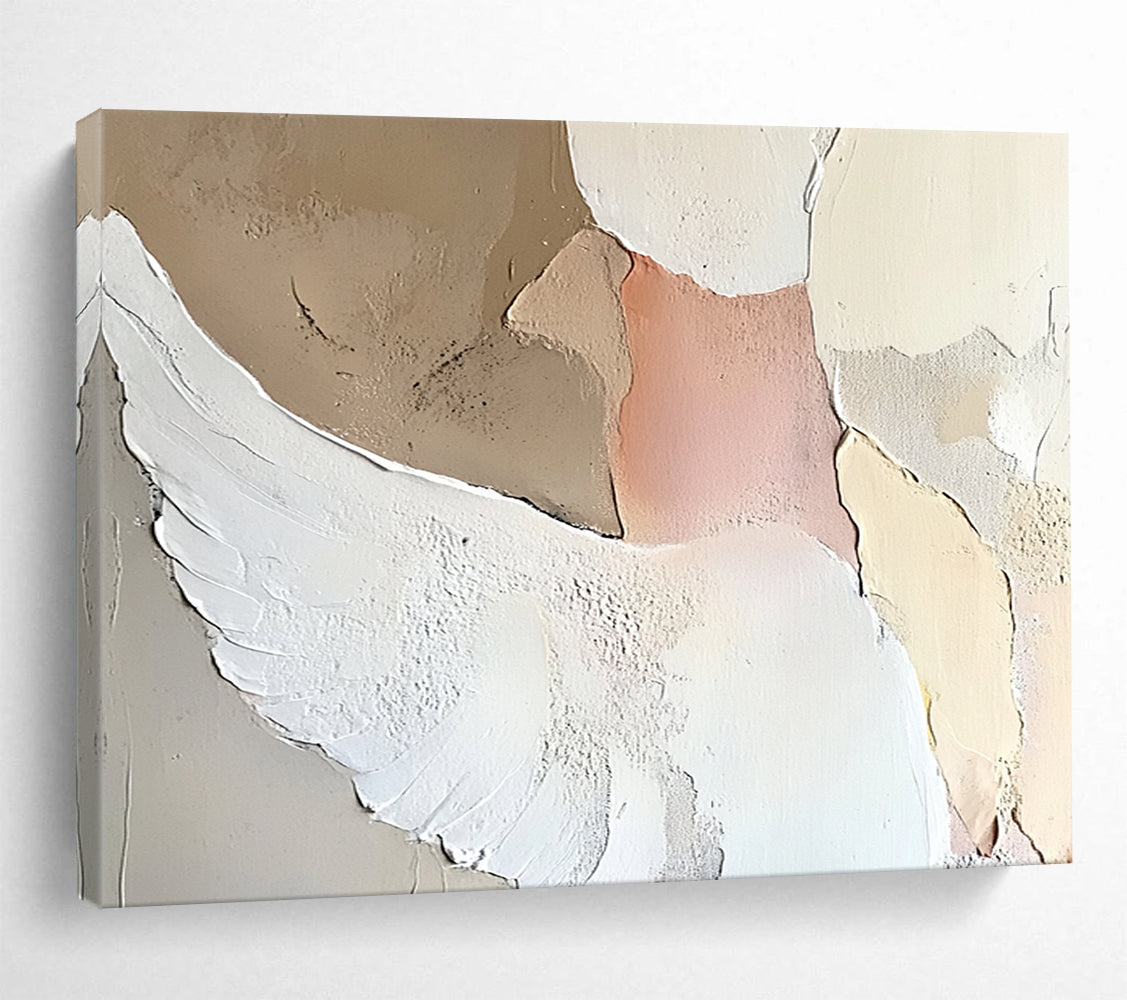 “Minimalist Winged Bird” - Neutral Hues, Textured Bird, Abstract Figurative Painting On Canvas HB0998
