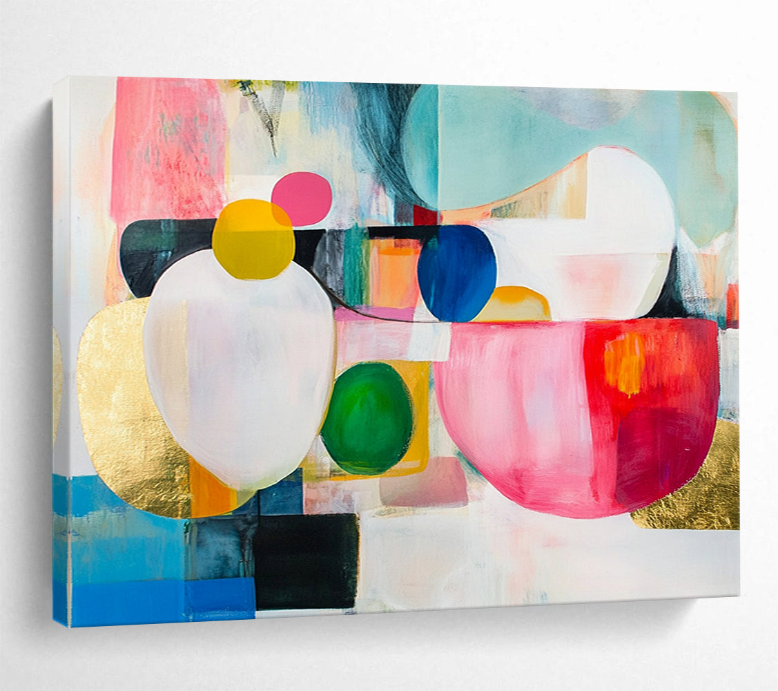 “Colorful Orbs” - Pink, Blue, Green, Circular Shapes - Abstract Expressionist Acrylic Painting HB1530