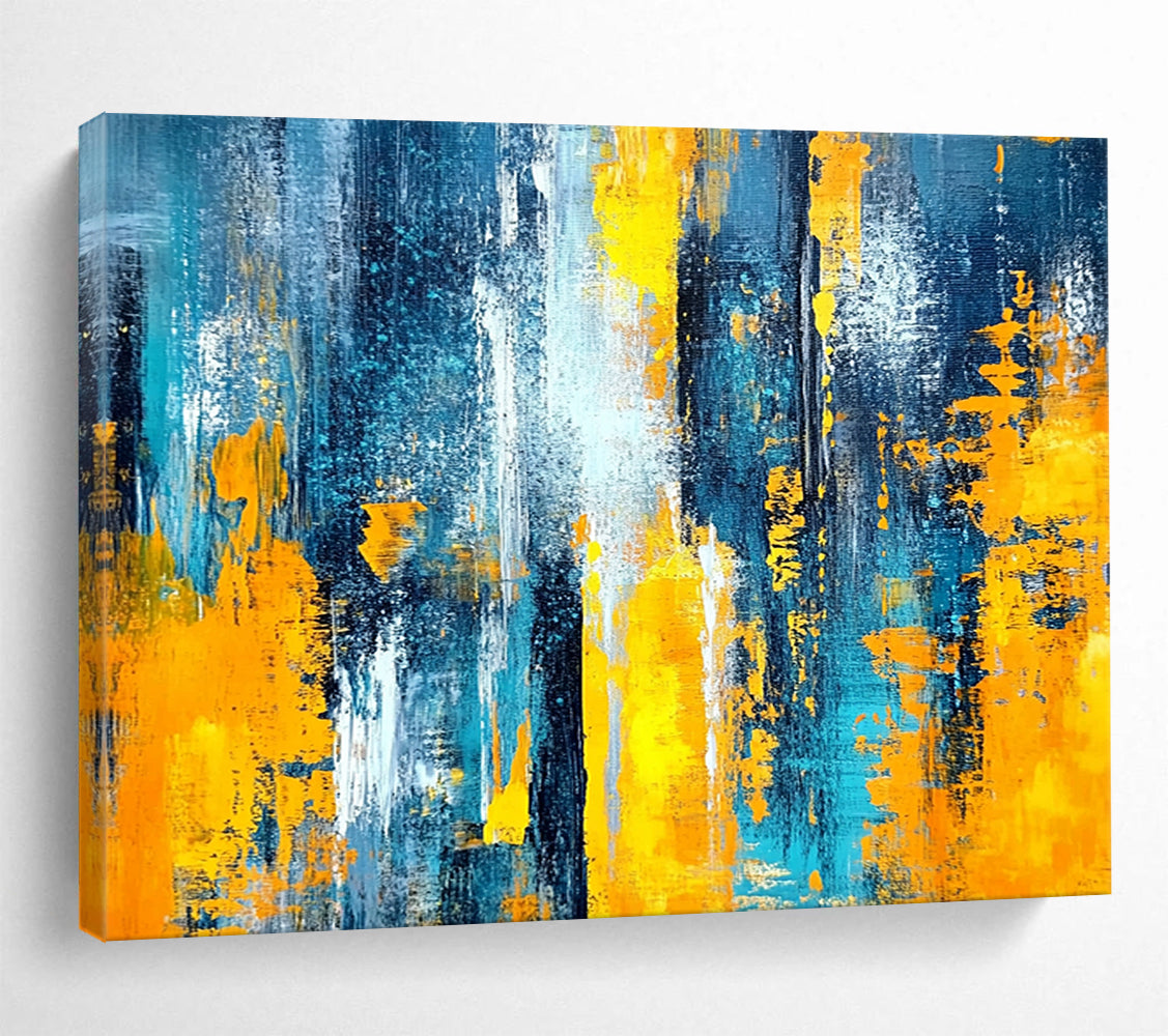 “Blue and Yellow Abstract Strokes” - Blue, Yellow, Bold Brushstrokes Painting On Canvas HB0869