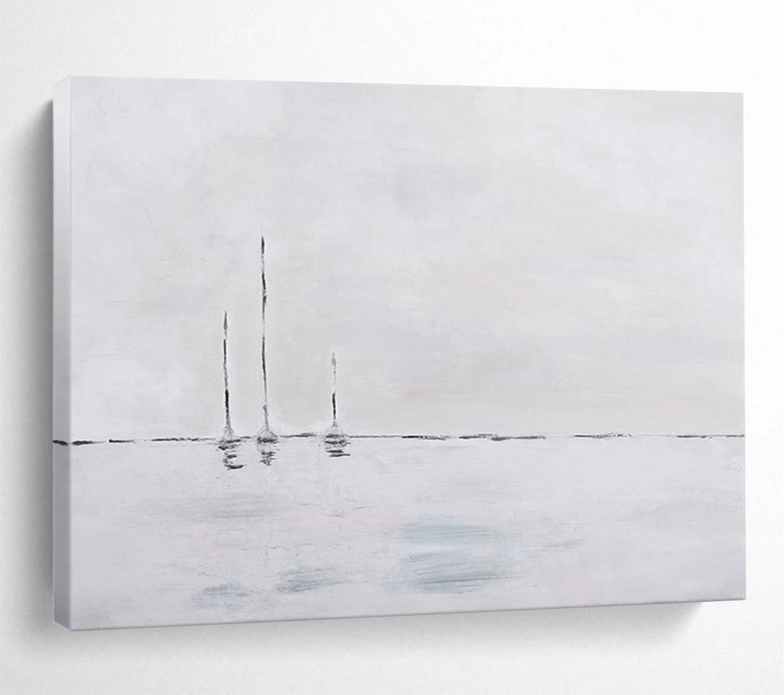 Minimalist Sailboats on Calm Sea - Serene Living Room Art DLZ261