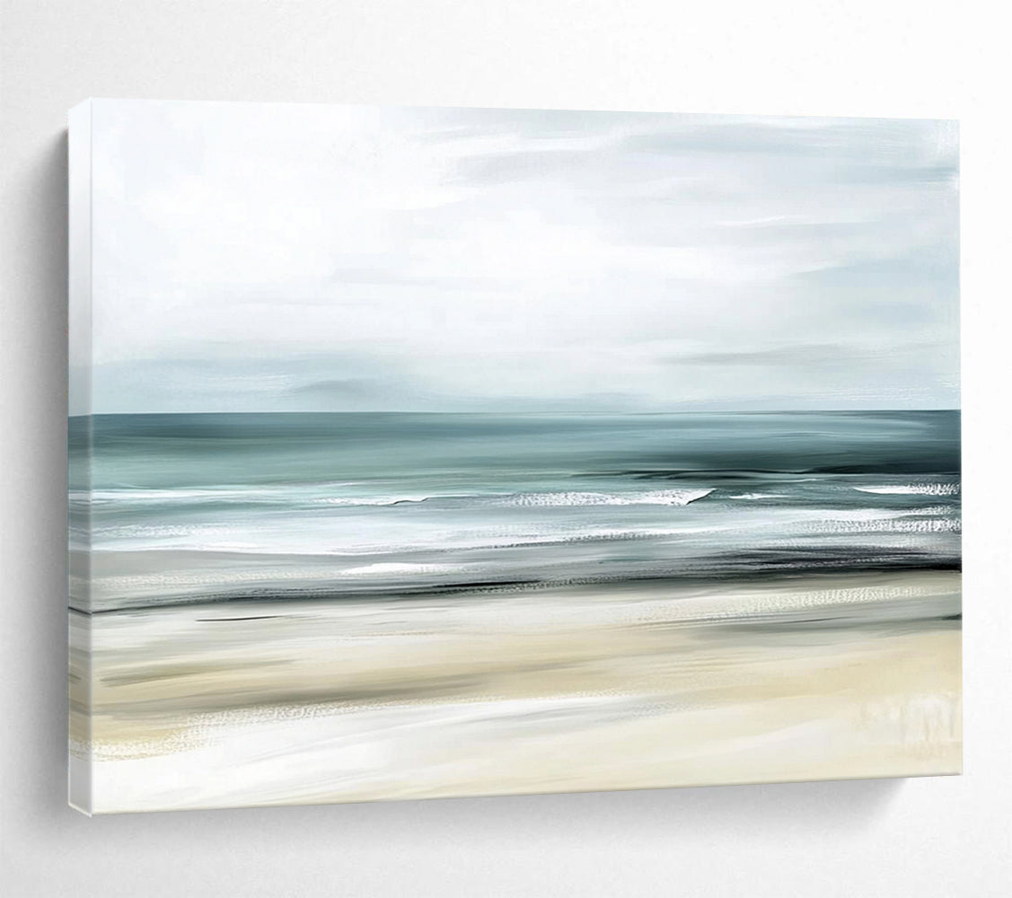 “Minimalist Coastal Hues” - Soft Grays, Muted Greens, Calm Ocean - Acrylic Painting HB1617