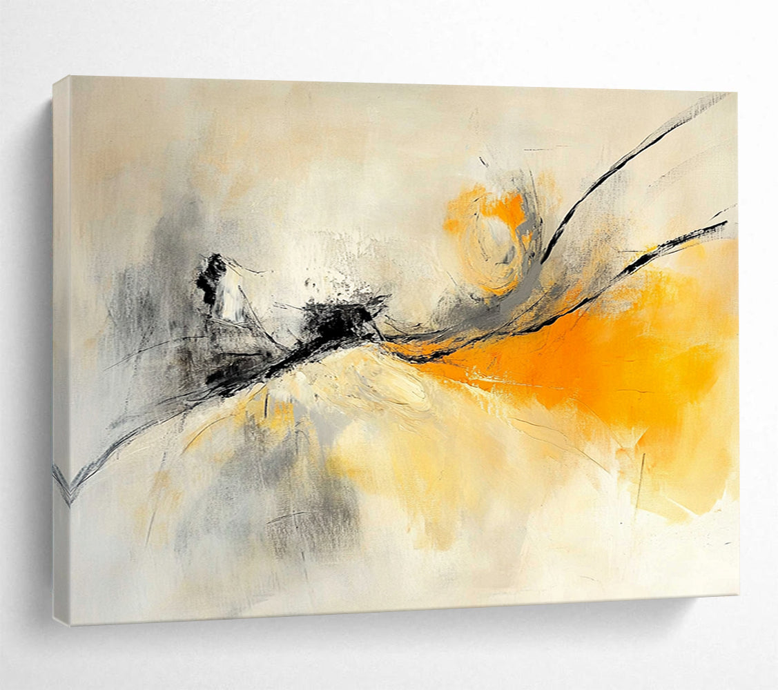 “Ethereal Strokes” - Gray, Yellow, Black, Flowing Lines - Abstract Oil Painting HB1534