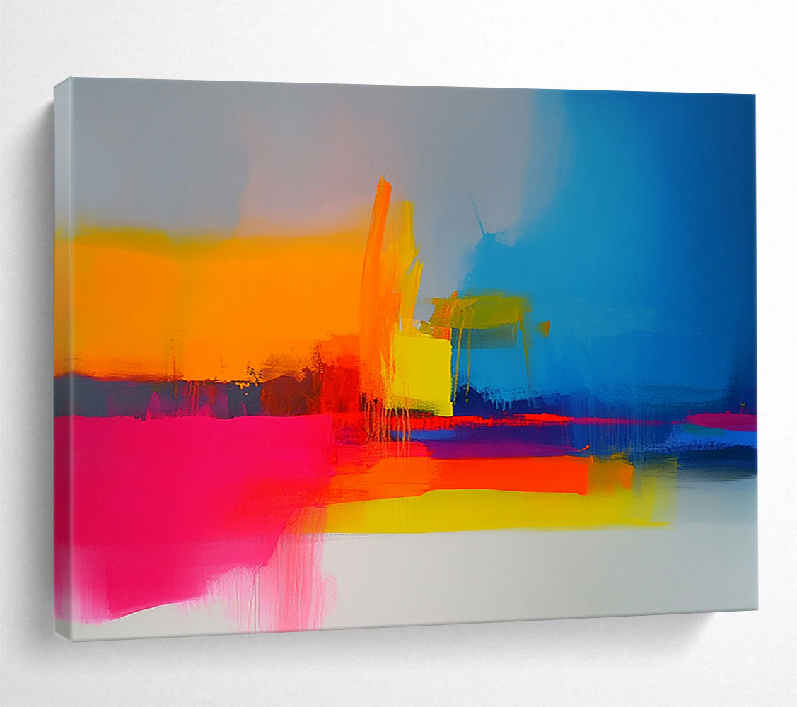 “Colorful Abstract Layers” - Orange, Yellow, Blue, Pink, Purple, White, Layered Brushstrokes - Painting On Canvas HB1438