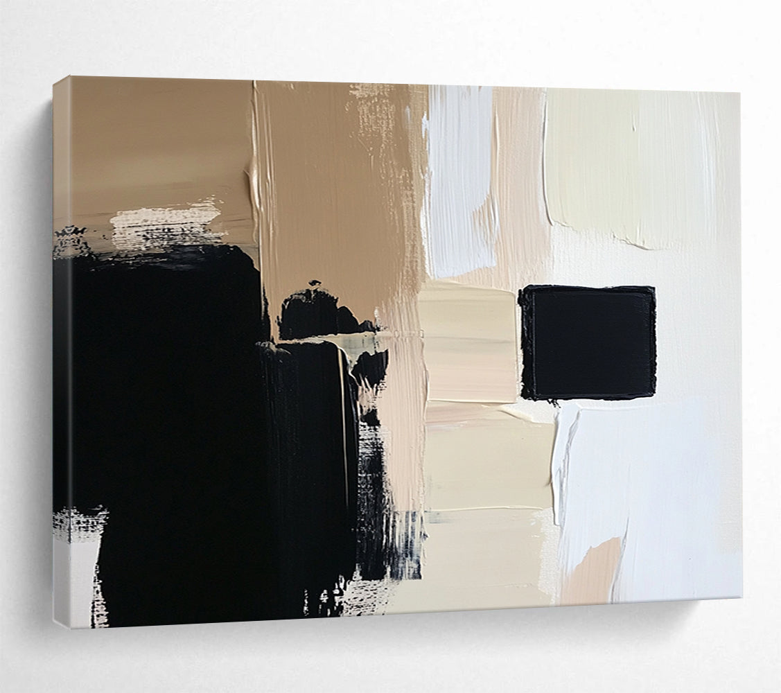“Neutral Geometric Layers” - Beiges, Blacks, Whites, Abstract Geometric Shapes - Acrylic Painting HB1624