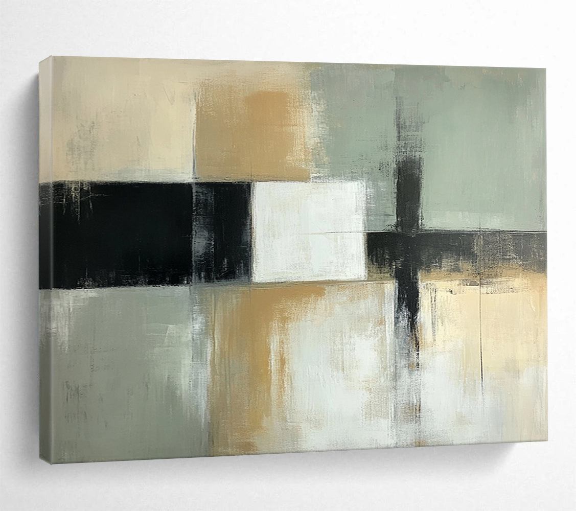 “Subtle Geometric Abstract” - Beige, gray, white, black; Geometric abstract with soft color transitions; Acrylic Painting On Canvas HB1258