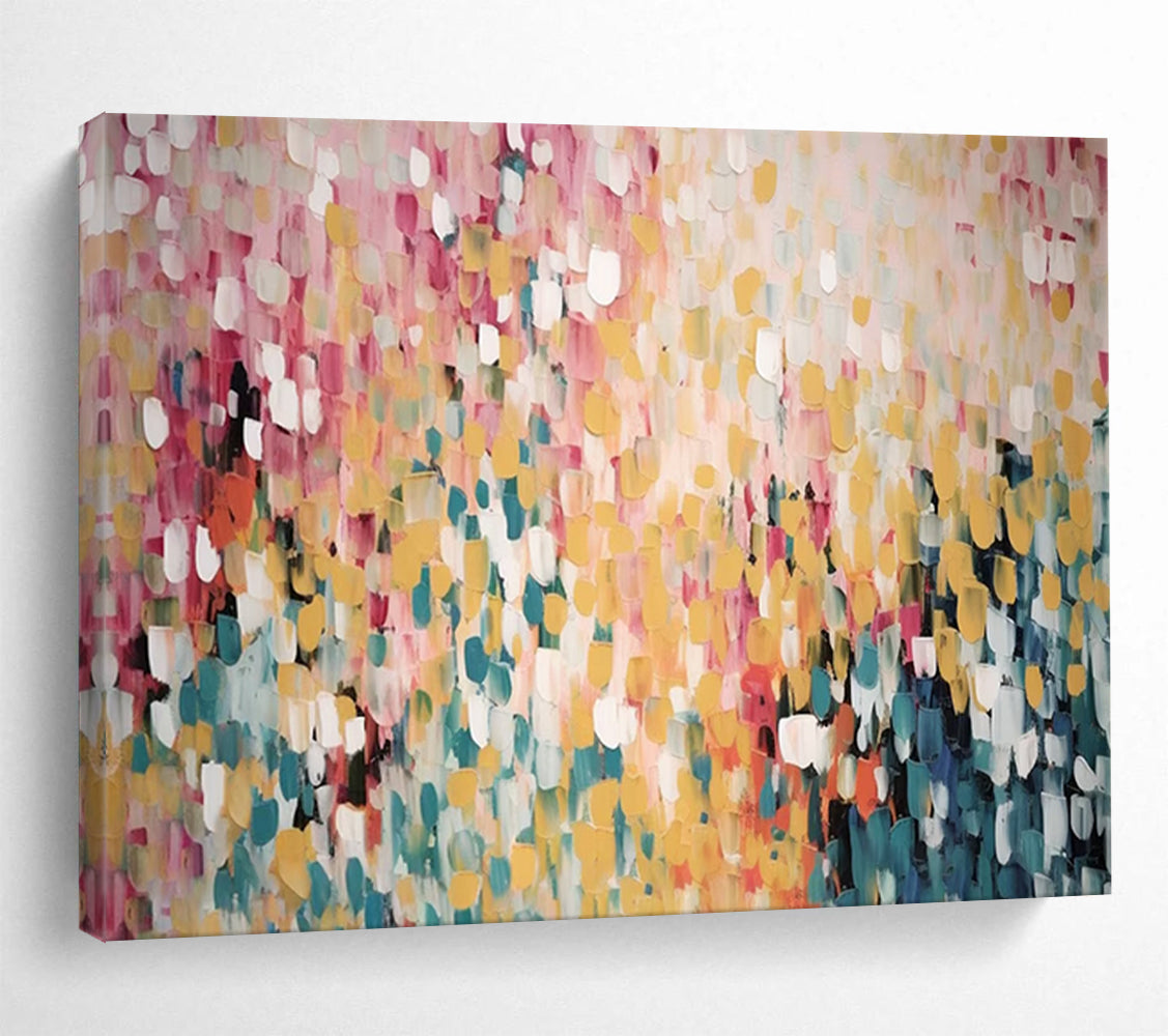 Yellow - Pink Dot Abstract - Cheerful Dining Room Art DLZ166