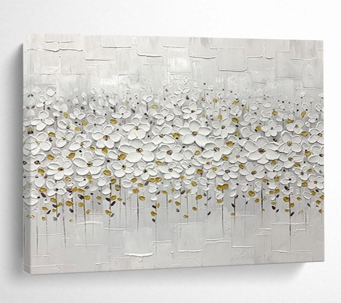 White Flower Field Textured Art - Serene Living Room or Nursery Decor DLZ214