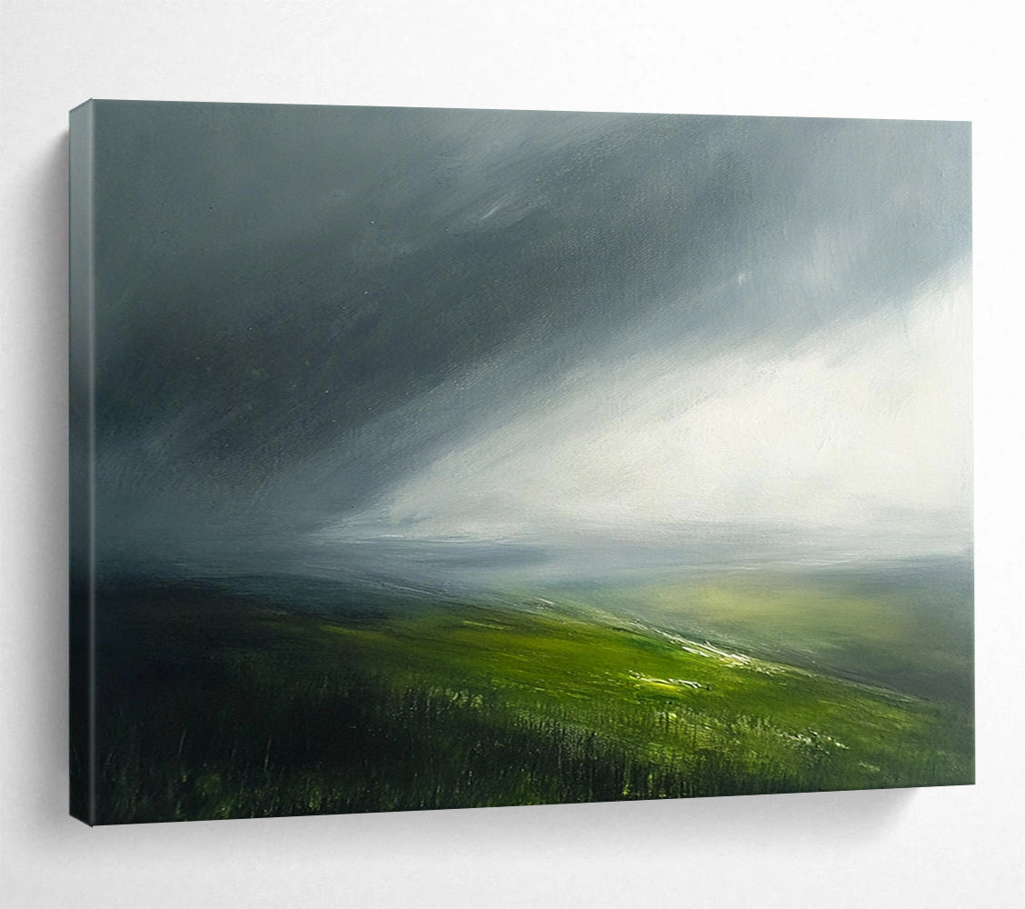 “Misty Moorland” - Gray, Green, Abstract Atmospheric Landscape Painting On Canvas HB1087