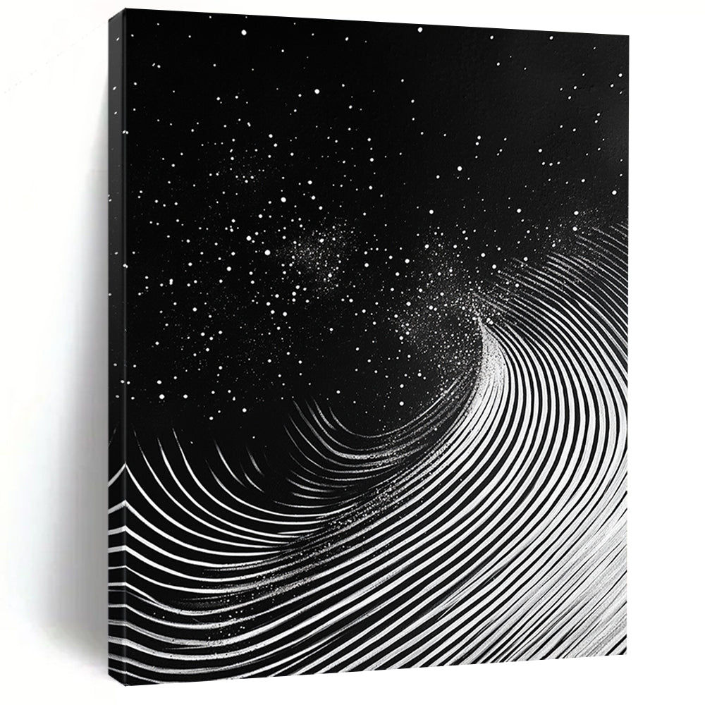 Black & White Swirling Lines & Dots - “Celestial Ink Vortex” Painting On Canvas HB227