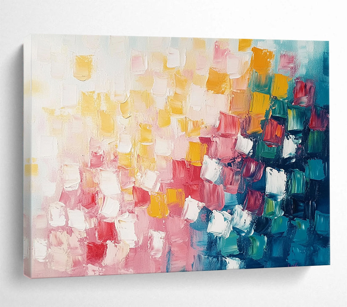 “Dynamic Square Composition” - Pink, Red, Yellow, Blue, White - Energetic Square Abstract - Acrylic Painting HB1321