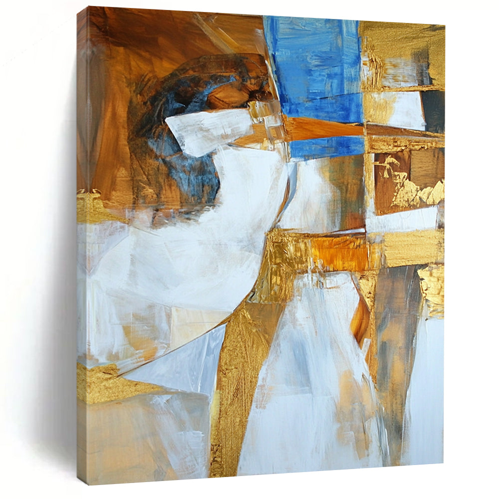 Contemporary abstract artwork featuring Apollo in white brown and blue with golden accents deconstructed in a unique artistic style. DLZ1001